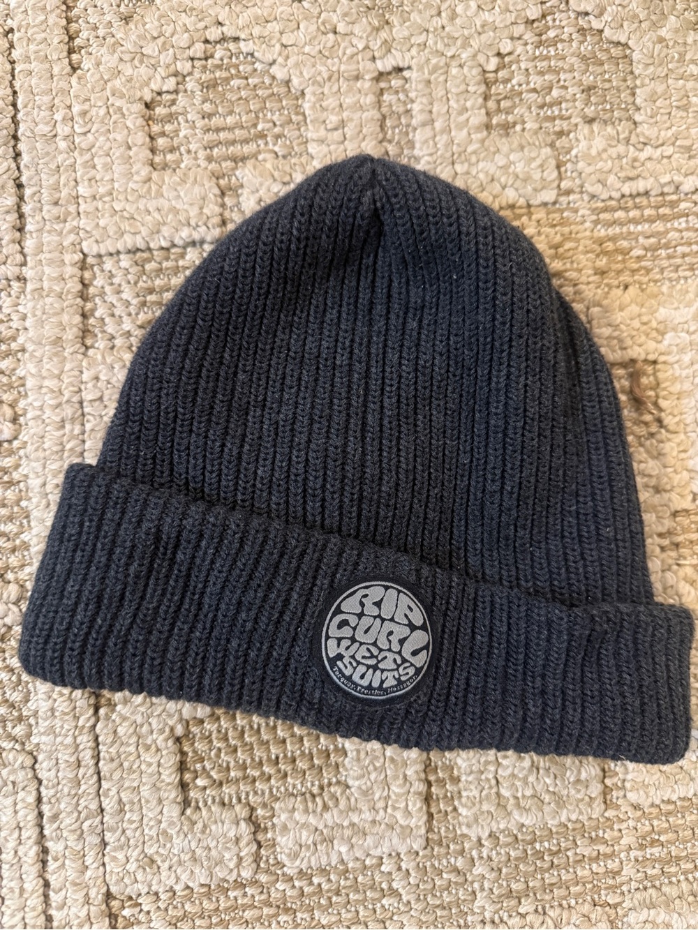 Rip Curl Men's Black Ribbed Beanie Rip Curl Icons Reg Beanie washed black grey